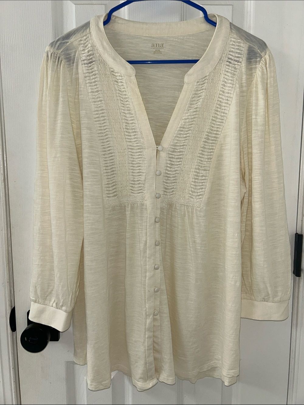 a.n.a Cream Pintuck Peasant Blouse with Button Front